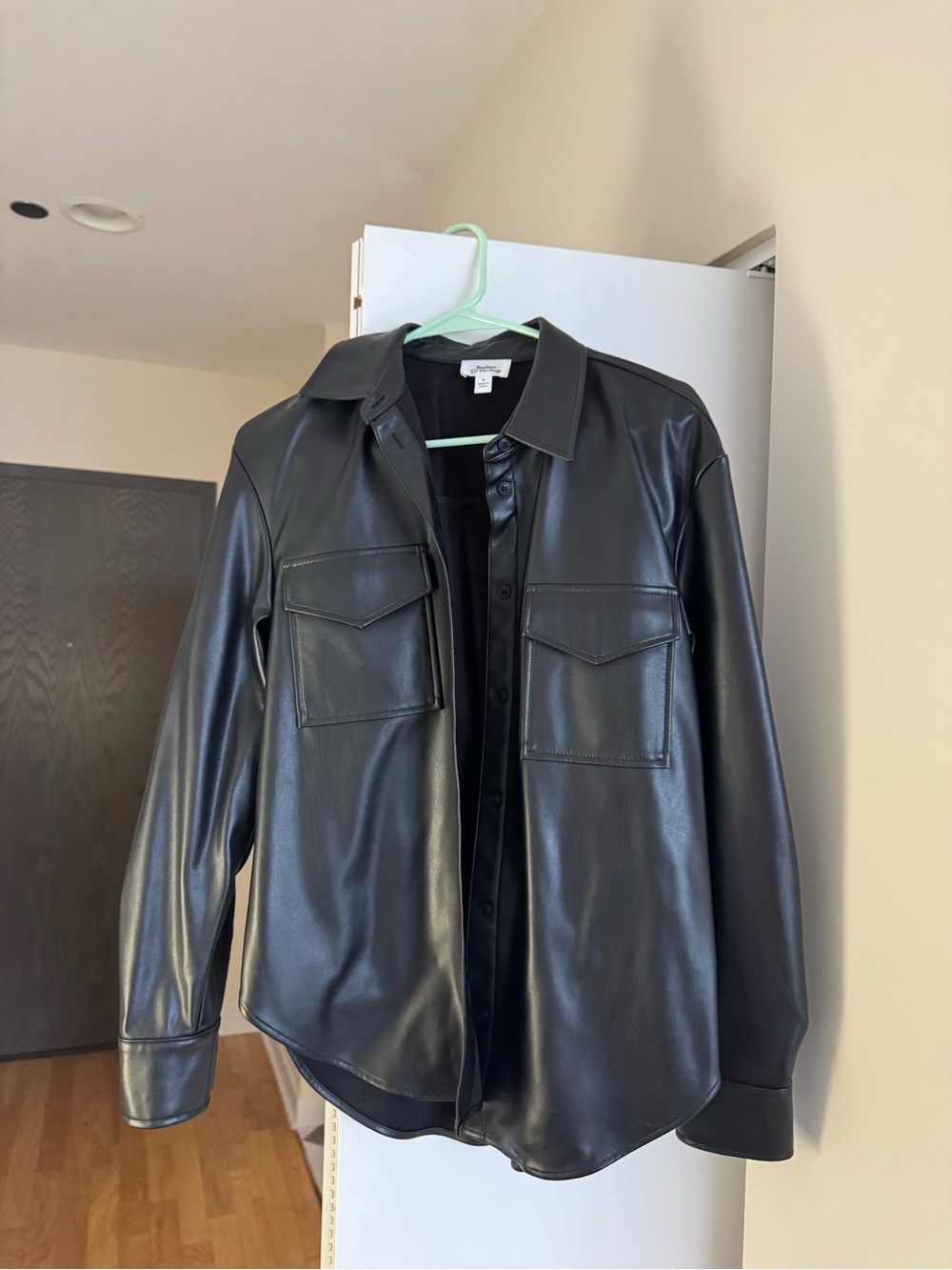 Black Faux Leather Womens Shirt Jacket